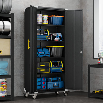 Steel Tall 71" Garage Storage Cabinet with Locking Doors ,Rolling Wheels and Adjustable Shelves