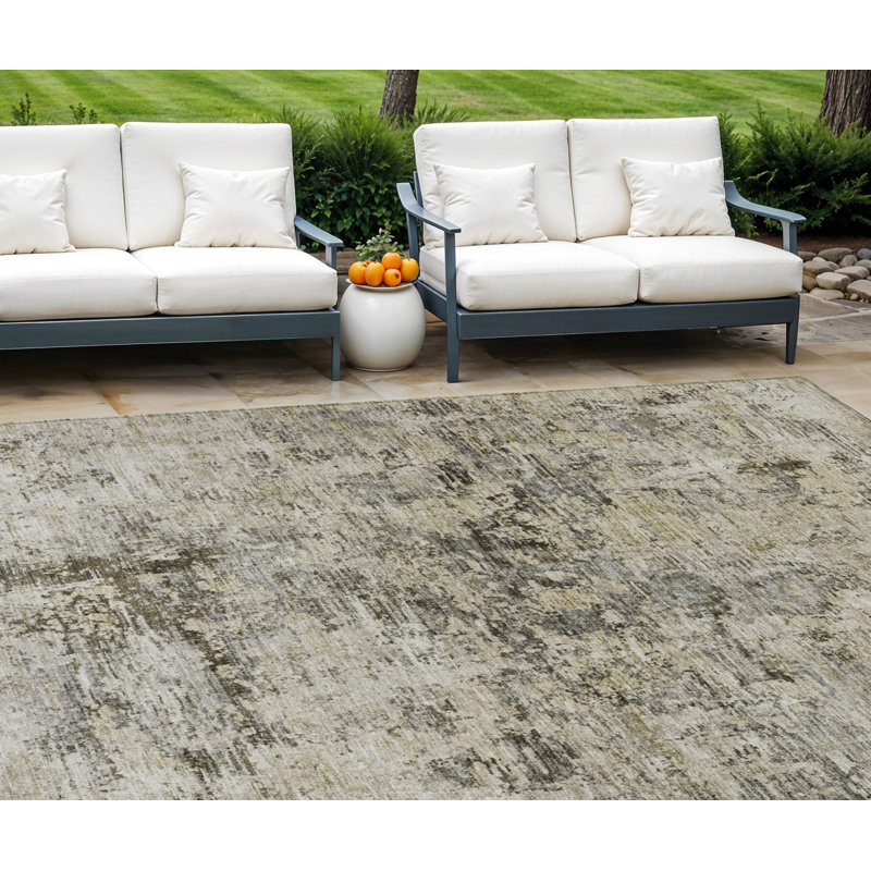 Tapis extérieur lavable abstrait beige et gris taupe 10 pi x 14 pi