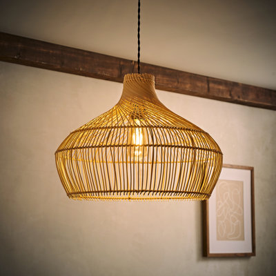 34.5cm H Rattan Dome Pendant Shade in Beige