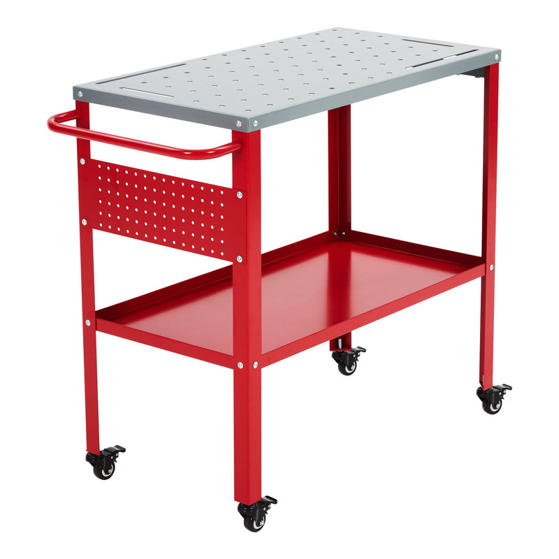Movable Welding Table 36"x18"–1200 lbs Capacity Steel Workbench – 8 Tool Slots – 1/2" & 5/8" Fixture Holes – Tool Tray – 4Lockable Casters – Industrial Portable Welding Bench for Garage Workshop