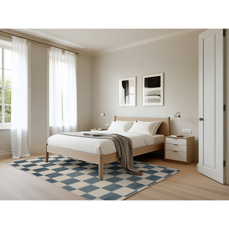 Machine Washable Checkered Beige Area Rug, Rectangle 5' x 7'