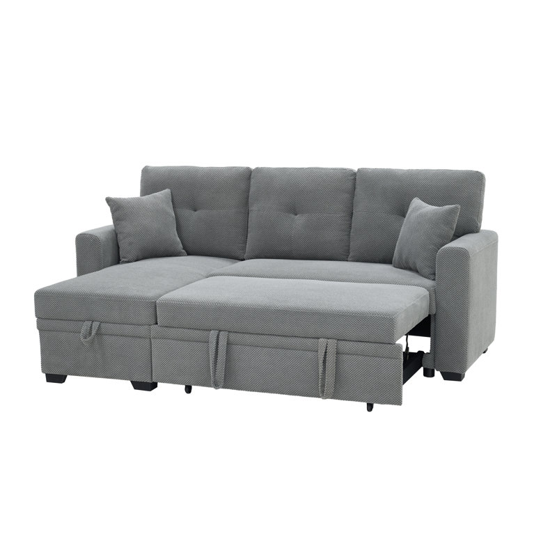 Canapé-lit modulaire réversible de 71 pouces avec lit escamotable et méridienne de rangement, Gris clair