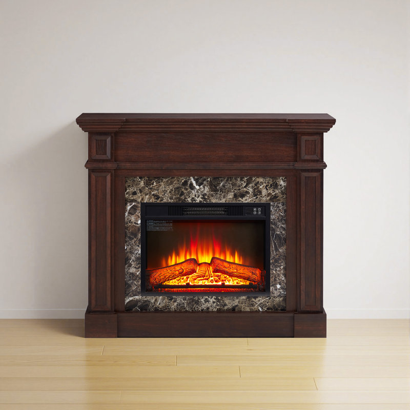 Electric Fireplace with Mantel, Fireplace Mantel, Fireplace Heater Freestanding, Realistic Stacked Stone Surround with Remote Control Timer LED Flame