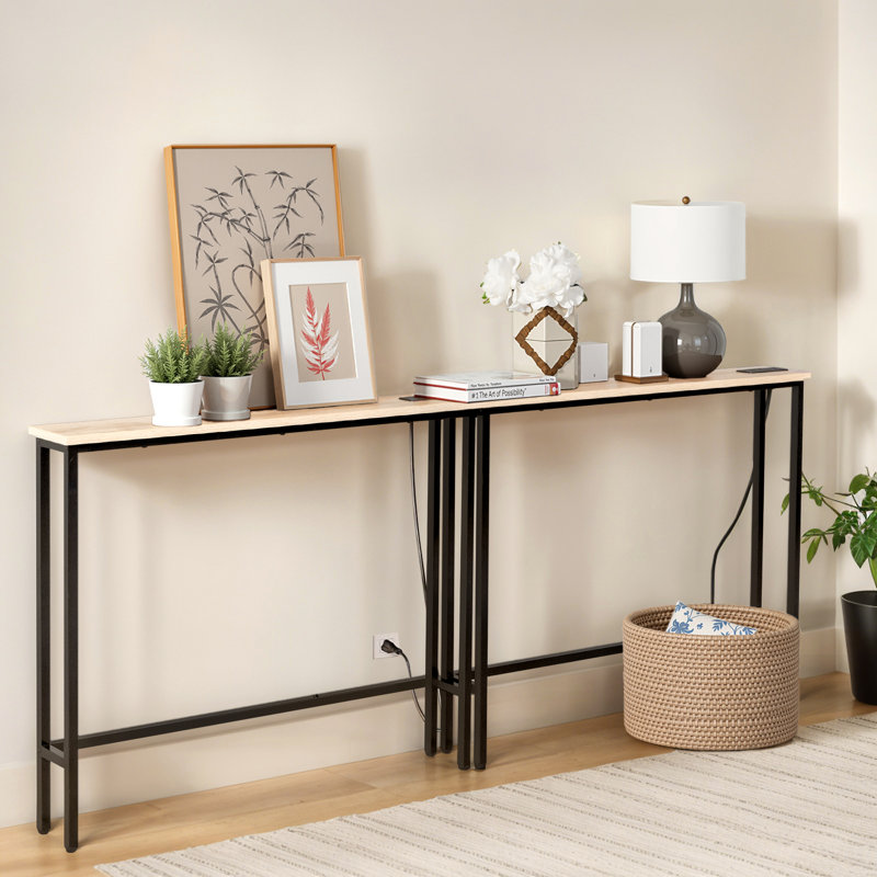 Ensemble de 2 pièces triamine + fer 78,74 po avec table de vestibule Power Strip, Bois jaune clair