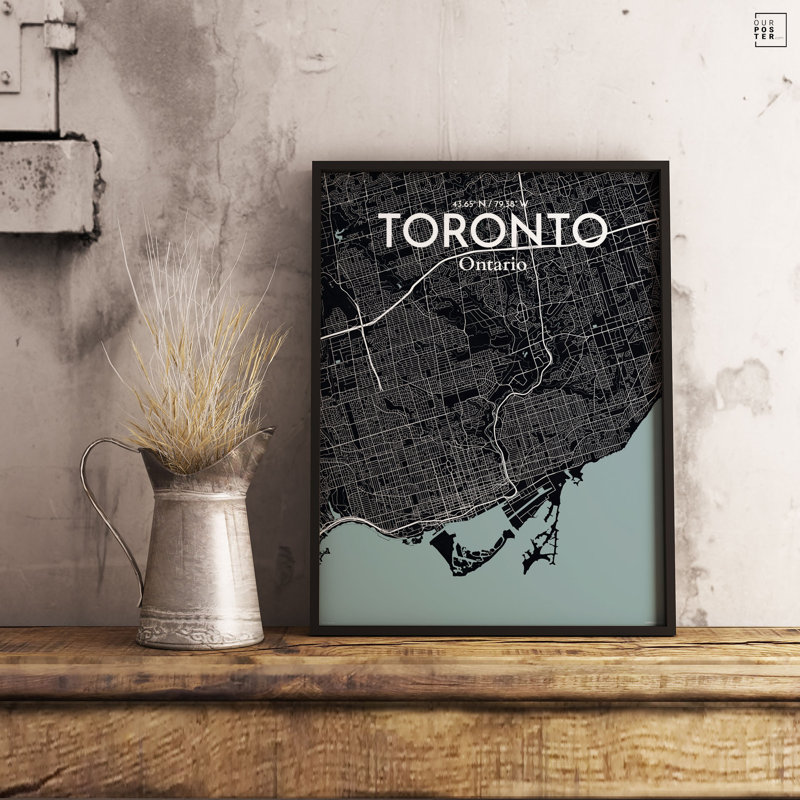 « toronto city map », reproduction d’impression sur affiche en minuit, H 17 po x l 11 po