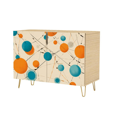Sideboard Buffet Cabinet with Storage Playful Geometric Retro Warm Cream with 2 Doors for Living Room and Kitchen