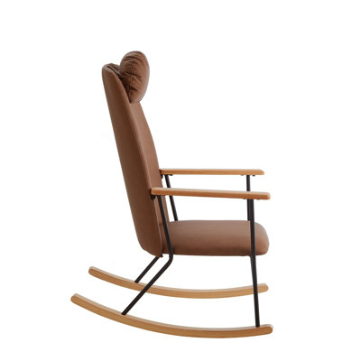 Chaise berçante réglable avec repose-tête, chaise berçante rembourrée en cuir technique avec dossier haut, chaises berçantes modernes, chaise d'appoint confortable pour chambre de bébé, chambre à coucher, salon (brun)