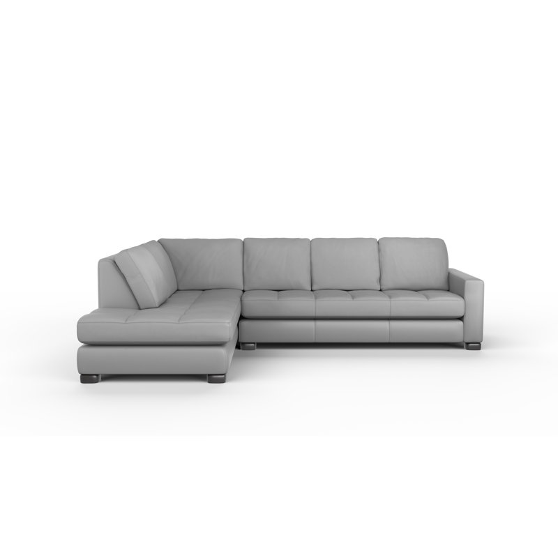 Brooklyn 100% Full Top Grain Leather Sectional, Left Hand Facing, Fantasy Silver Genuine Leather