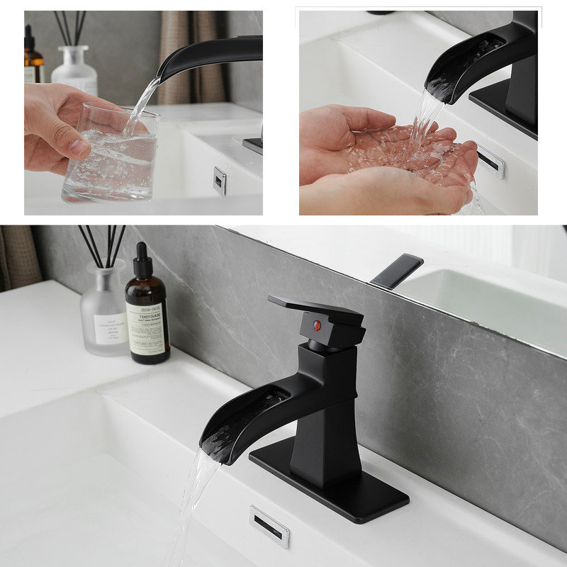 Single-handle Bathroom Faucet with Drain Assembly, Matte Black