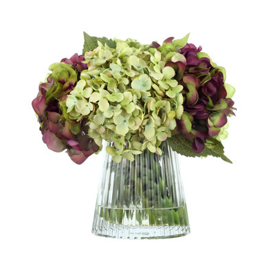 Fall Hydrangeas in Fluted Glass Vase