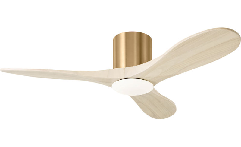 Maverick Smart Hugger LED Ceiling Fan, Washed White Oak, 44" Wide, Burnished Brass