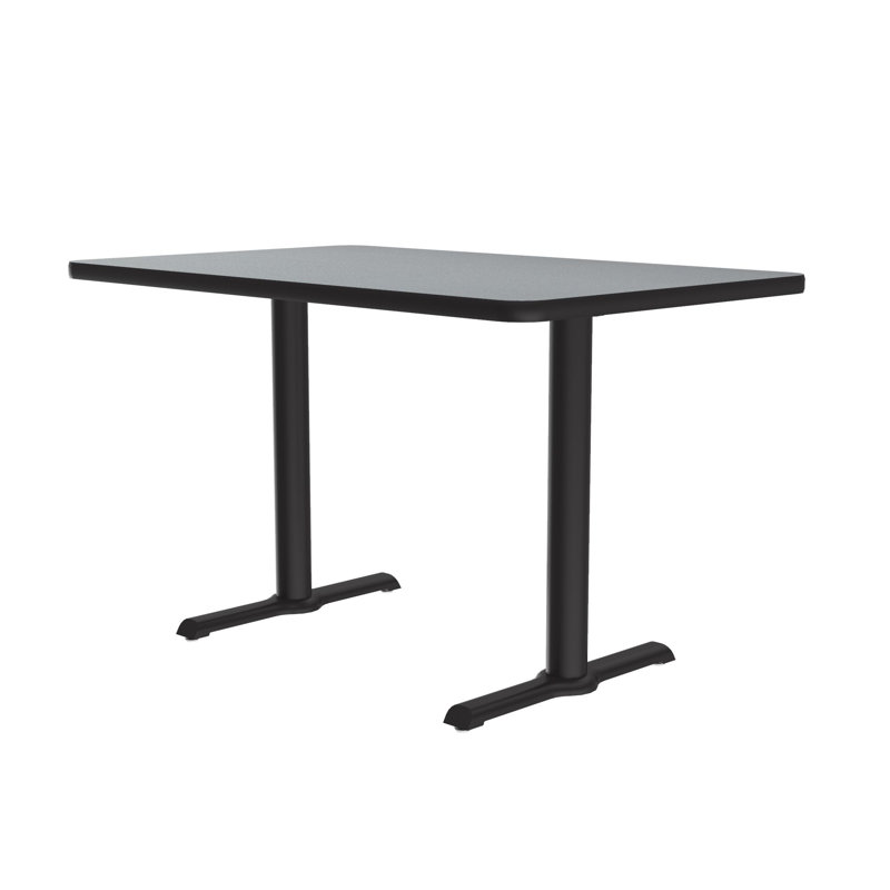 Table bistro Correll 30 x 60 Café, plateau rectangulaire en granit gris thermolaqué, base en T en fonte noire, plateau , patins de nivellement