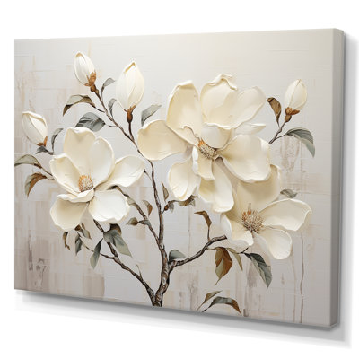 Beige And Green Magnolias Flower Blossum On Canvas Print