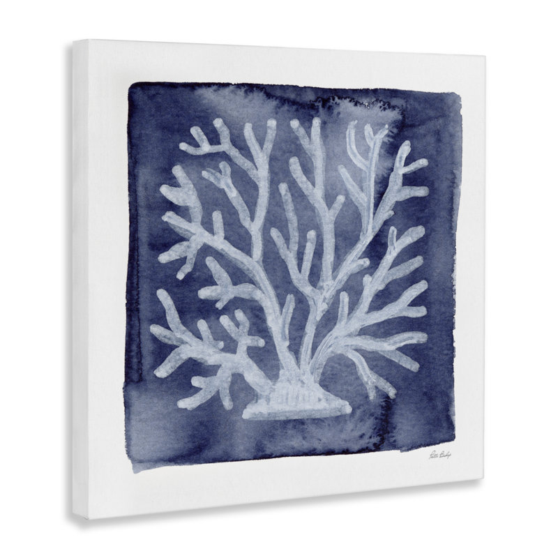 White Coral on Indigo Canvas, design by Patti Bishop, 36" H x 36" W