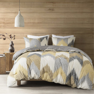 Édredon 3 pièces double / grand, coton imprimé jaune, literie, bourre et 2 taies décoratives, coton, avec