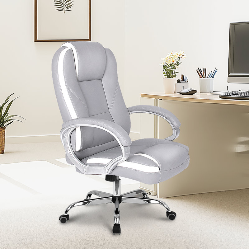 Gray High Back Ergonomic Leather Executive Office Chair