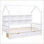 Lit plateforme simple en pin avec tiroirs de rangement et amp; Tablette - maisonnette blanche