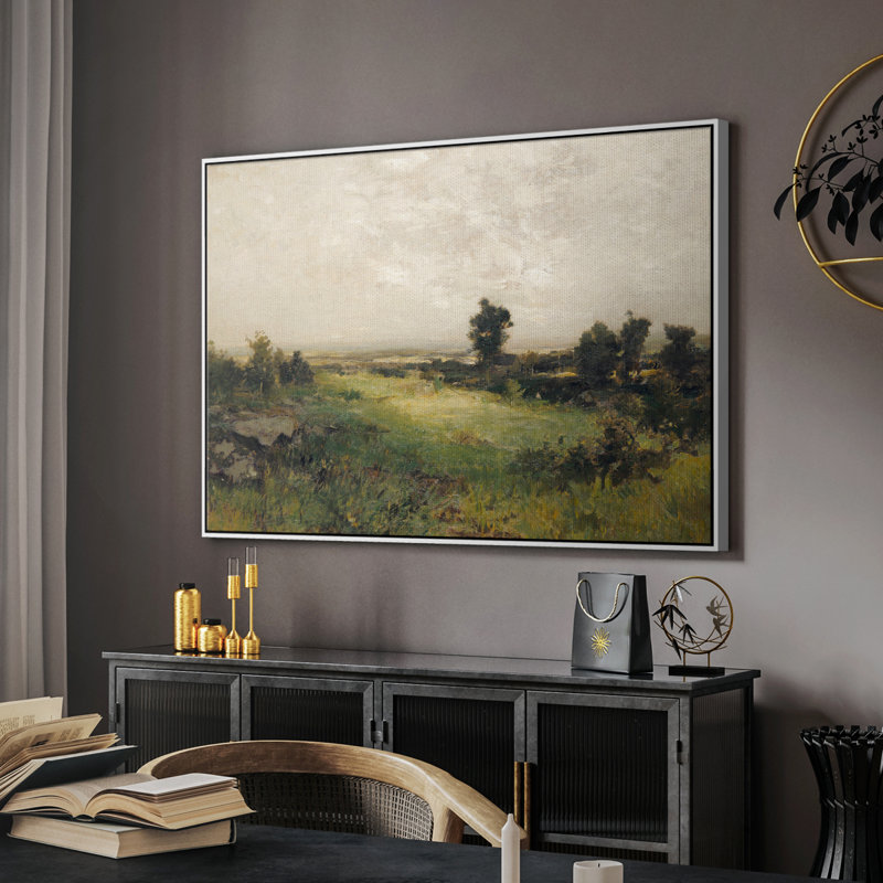 Paysage rétro - DCLXV, H 25 po x l 17 po x P 1,5 po, Toile encadrée flottée blanche