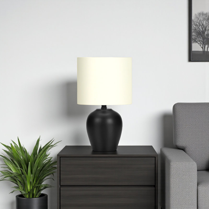 Valda Metal Lamp with Black Ceramic and Ivory/Cream Shade, 16.29'' H X 9.35'' W X 9.37'' D