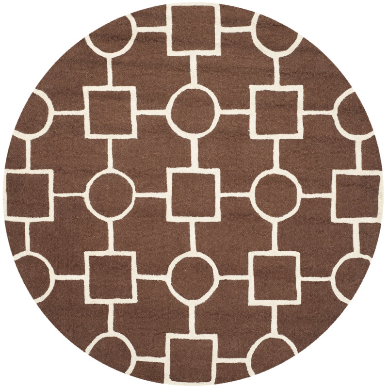 Deedgra Hand Tufted Wool Geometric Rug, Round 6'