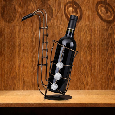 Metal Saxophone Tabletop Wine Rack, 1 Bottle (Bronze)