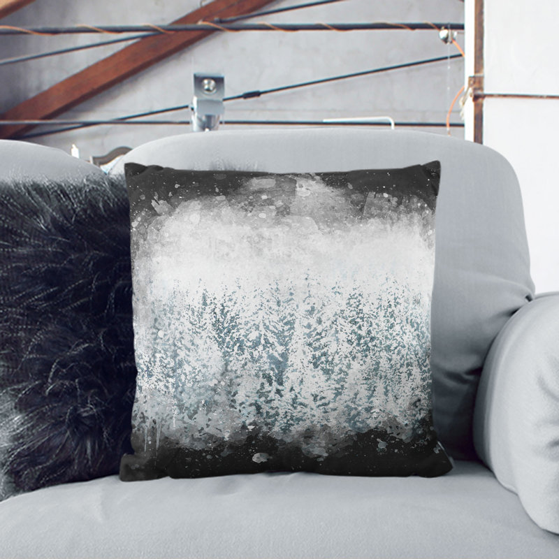 Winter Forest Paint Splash Cushion with Filling, 55cm H x 55cm W x 20cm D, Black