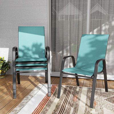 Ensemble de chaises de salle à manger d'extérieur - Siège large, capacité de 350 lb - Structure en métal Teslin imperméable et résistante à la rouille - Support lombaire ergonomique - Idéal pour la terrasse, le restaurant, la salle de banquet
