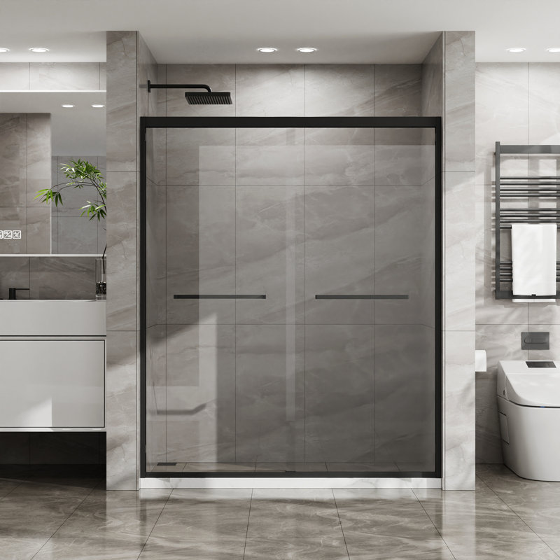Double Sliding Glass Shower Door  60 In. W X 72 In. H Aluminum Framed Shower Enclosure With SGCC Clear Tempered Glass