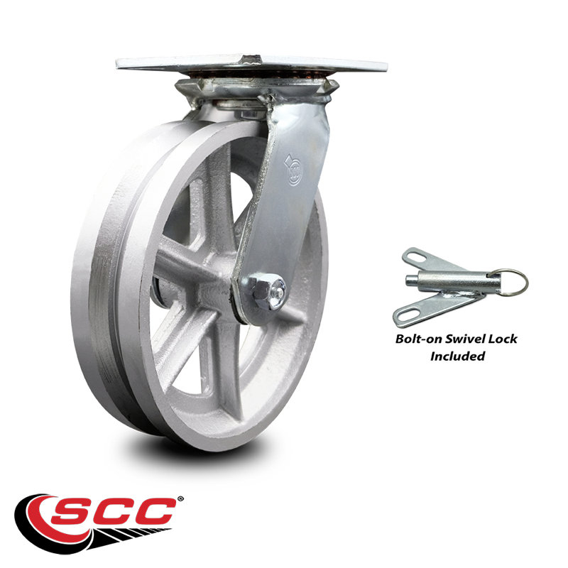 8 Inch Heavy Duty V Groove Semi Steel Caster with Ball Bearing and Swivel Lock