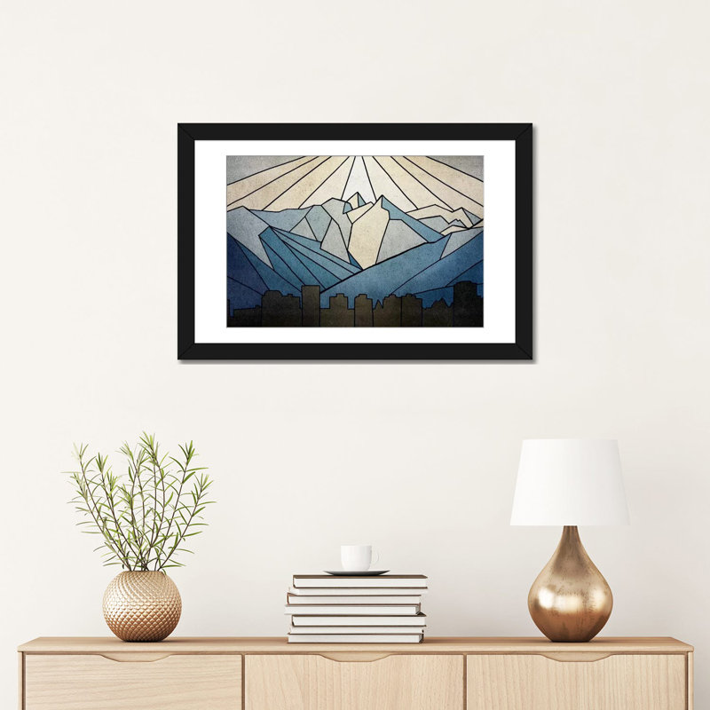«Geometric Mountain», reproduction sur toile, H 16 po x l 24 po x P 1 po, Papier d'art encadré noir, Blanc