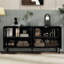 Buffet noir en bois avec porte à cercles géométriques - Convient à l'entrée, au salon et au rangement réglable, à cinq rangements robustes dans l'espace, fabrication stable