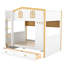 House-Shaped Bunk Bed with Storage Drawers & Shelves, Solid Wood Kids Loft Bed, Natural-1719278912