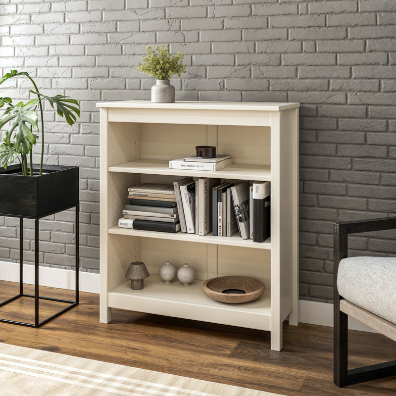 Bibliothèque en bois massif de style Shaker classique, (3 tablettes) H 36 po x l 30 po x P 13,25 po, Blanc cassé