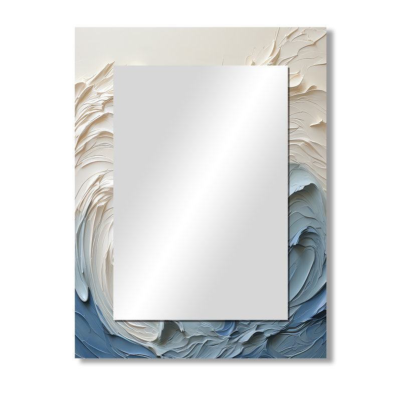 Vague blanche et bleue de style Papercut - miroir à vagues, miroir mural blanc unique, impression d'art en métal