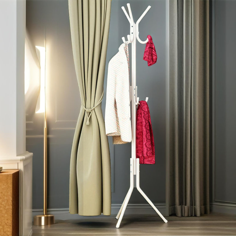 Metal Freestanding 12- Hook Coat Stand, Entryway Hallway Furniture, White