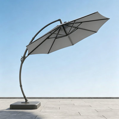 11 Ft Curvy Cantilever Patio Umbrella With Base, 360° Rotation, Uv Protected