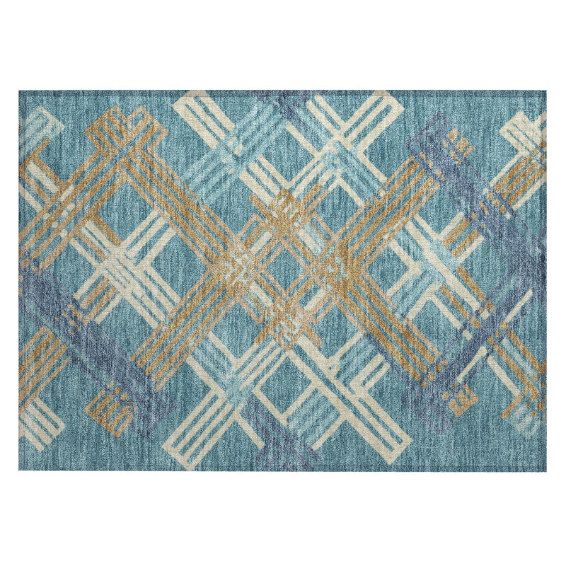 Machine Washable Indoor/Outdoor Chantille ACN2452 Geometric Rug, 1'8" x 2'6", Teal