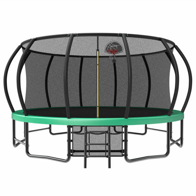 Trampoline d'extérieur 16 pi pour enfants et adultes, trampolines citrouilles avec poteaux courbés, enduit antirouille robuste homologué ASTM
