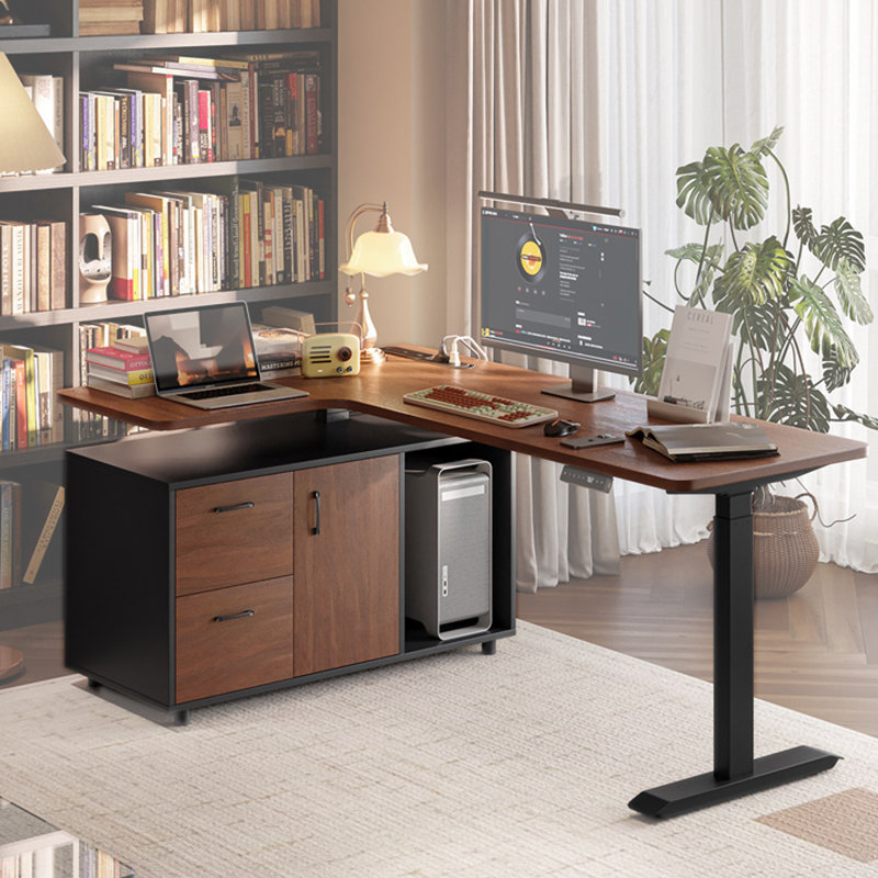 Bureau électrique en bois massif à hauteur réglable en L, H 27,56 po x l 55,12 po x P 43,31 po