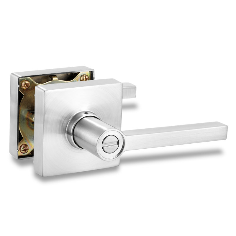 Serrure de porte carrée moderne en chrome satiné Vizilok pour chambres, salles de bain et bureaux, Chrome chrome