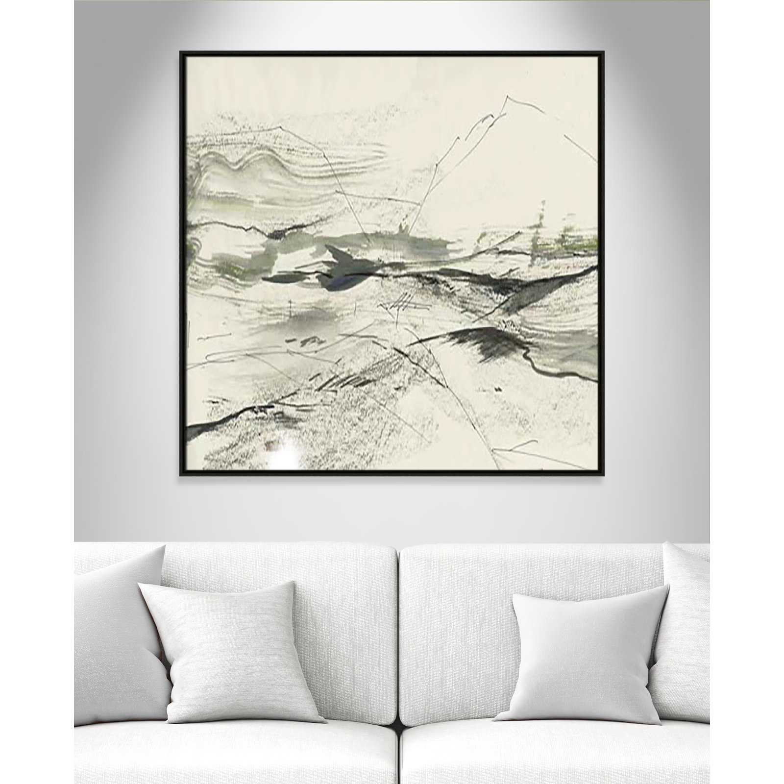 Green Sketches Print, 41.5" H x 41.5" W x 2" D, Espresso Floater Framed