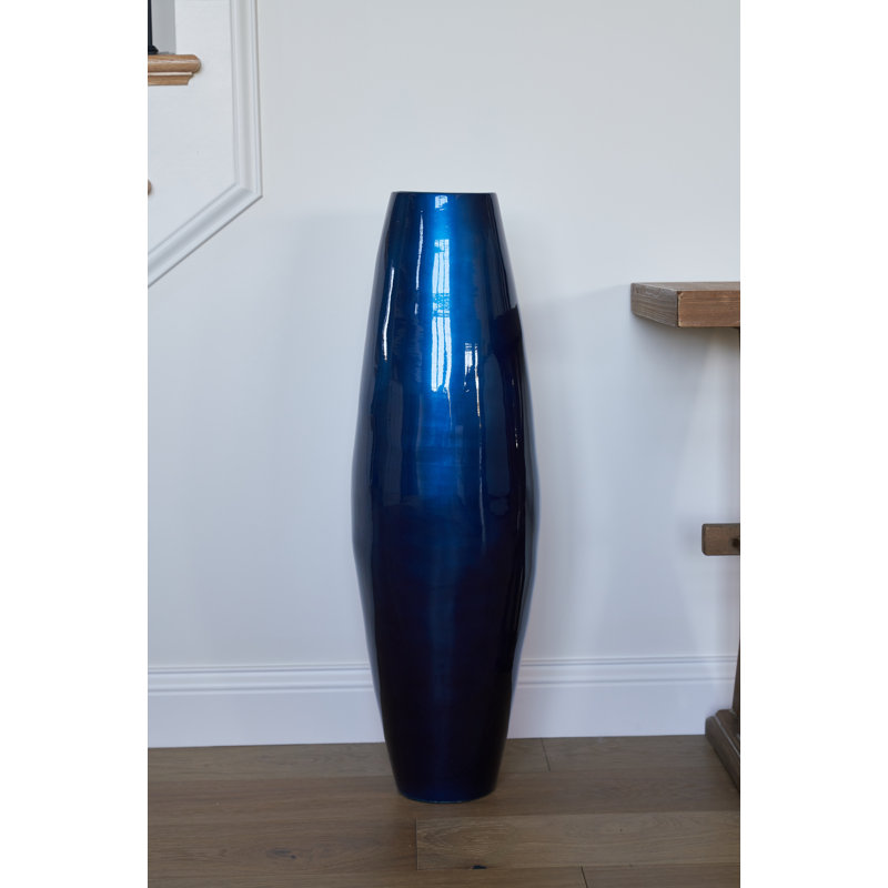 Vase de plancher en bambou Kolo, H 47 po x l 13 po x P 13 po, Bleu