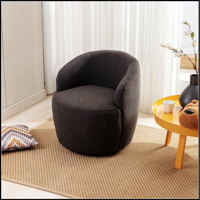 Fauteuil demi-tonneau pivotant avec rotation à 360 ° et anneau en métal thermolaqué noir durable