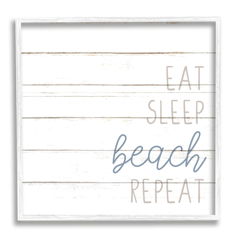 "Eat Sleep Beach", phrase répétée, planche blanche, art mural par Kim Allen, H 24 po x l 24 po x P 1,5 po