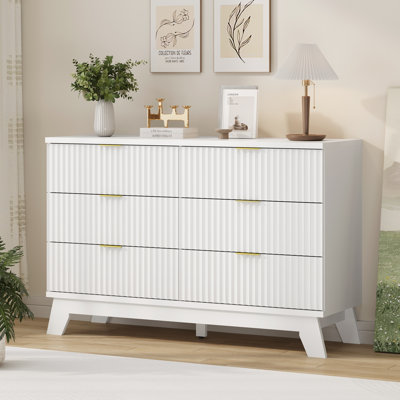 Fluted 47"W 6-Drawer Dresser w/Metal Handles, Bedroom Storage Chest, Tip-Resistant