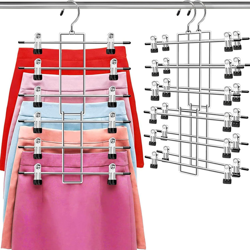 Paquet de 2, support à pantalons à 6 couches avec pinces, crochets rotatifs à 360 ° pour économiser de l'espace; Idéal pour le rangement et la suspension d'un dortoir, d'un appartement et d'une armoire.