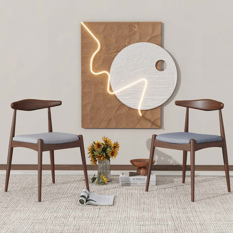 Dining Chair, Walnut, Light Gray