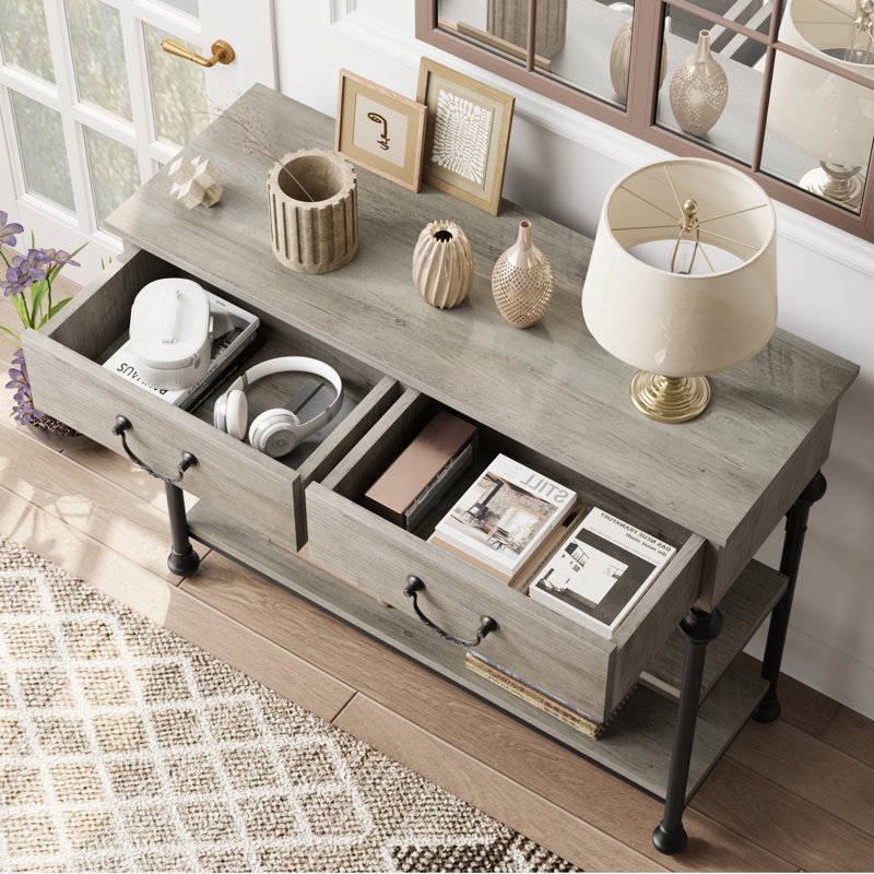 Small Entryway Table With 2 Drawers, Grey