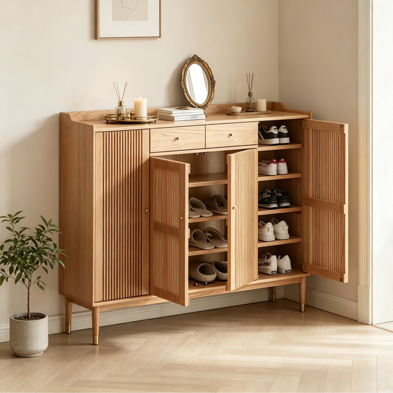 Burlywood Simple Solid Wood Shoe Storage, 42.51"H x  55.11"W x  13.77"D