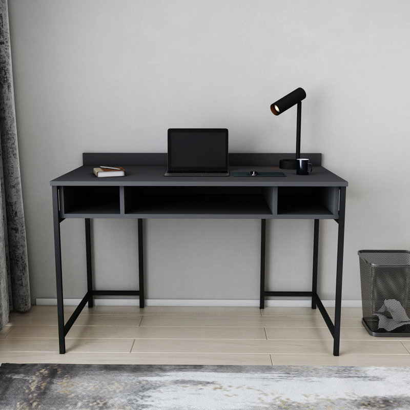 Alma Desk Metal Base Writing Desk, Anthracite/Black